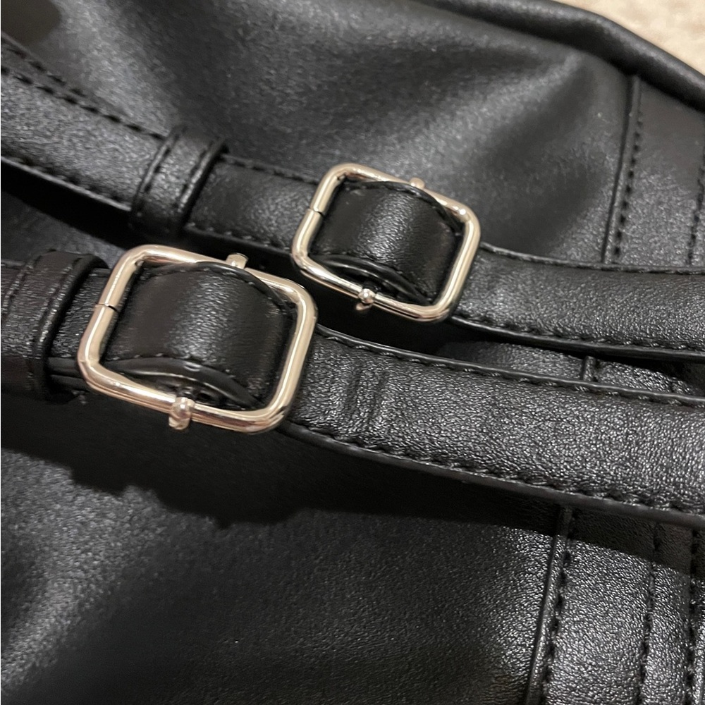 Nordstrom Faux Leather Black Mini BackPack With Zippers. Mini black bag purse - Picture 5 of 6